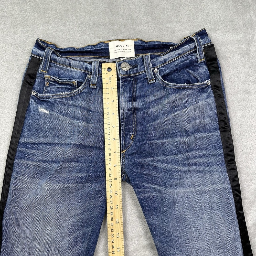 McGuire Denim Satin Tuxedo Stripe Jeans Women's 27 Modern Chic Skinny Black Trim - Picture 13 of 16
